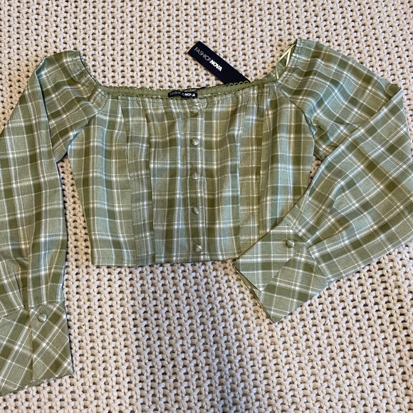 Beeba Plaid Off-Shoulder Top - Picture 3 of 6